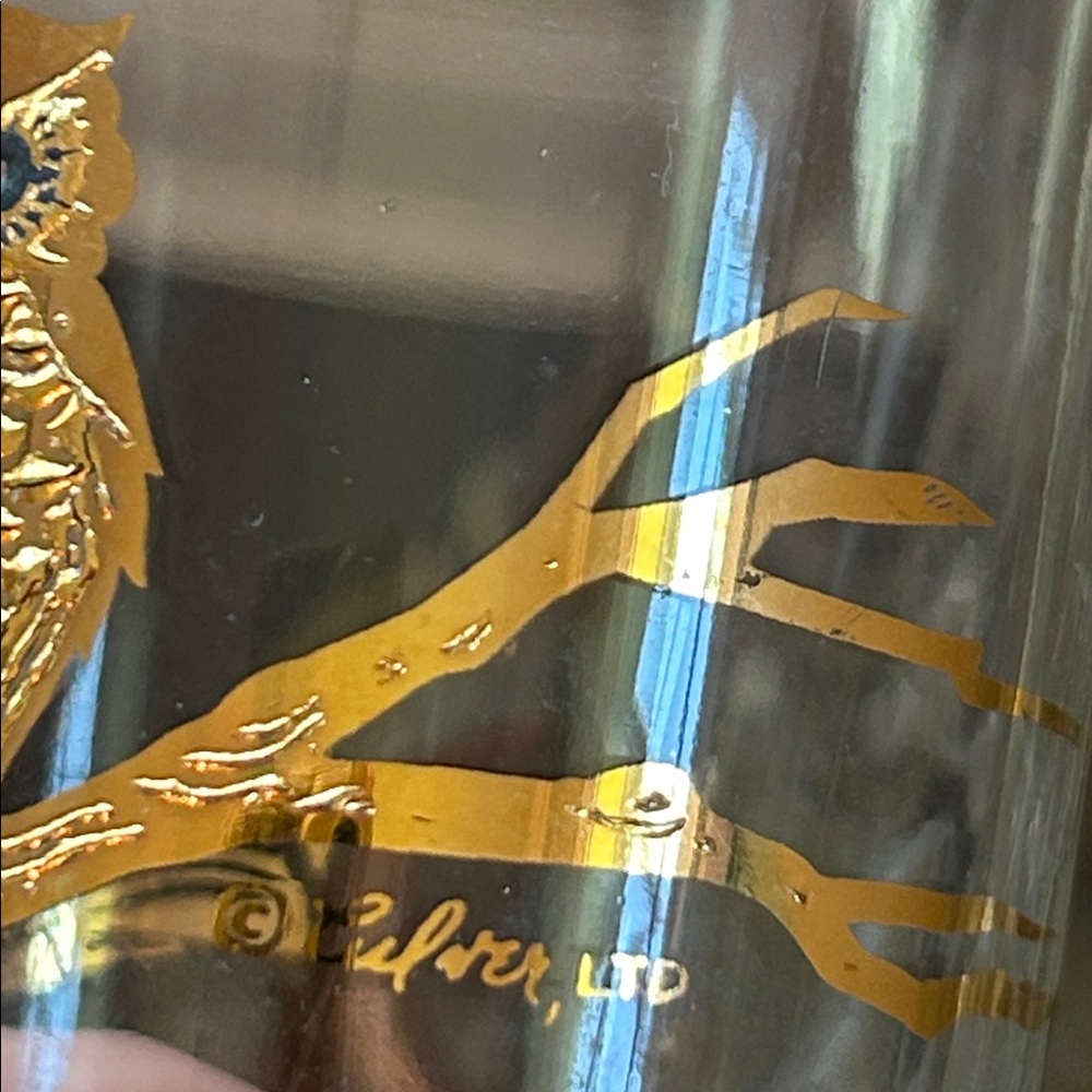 Culver Ltd. 22kt Gold Owls Highball Cocktail Glasses Vintage 1950-60s Set of 3 - Picture 2 of 14